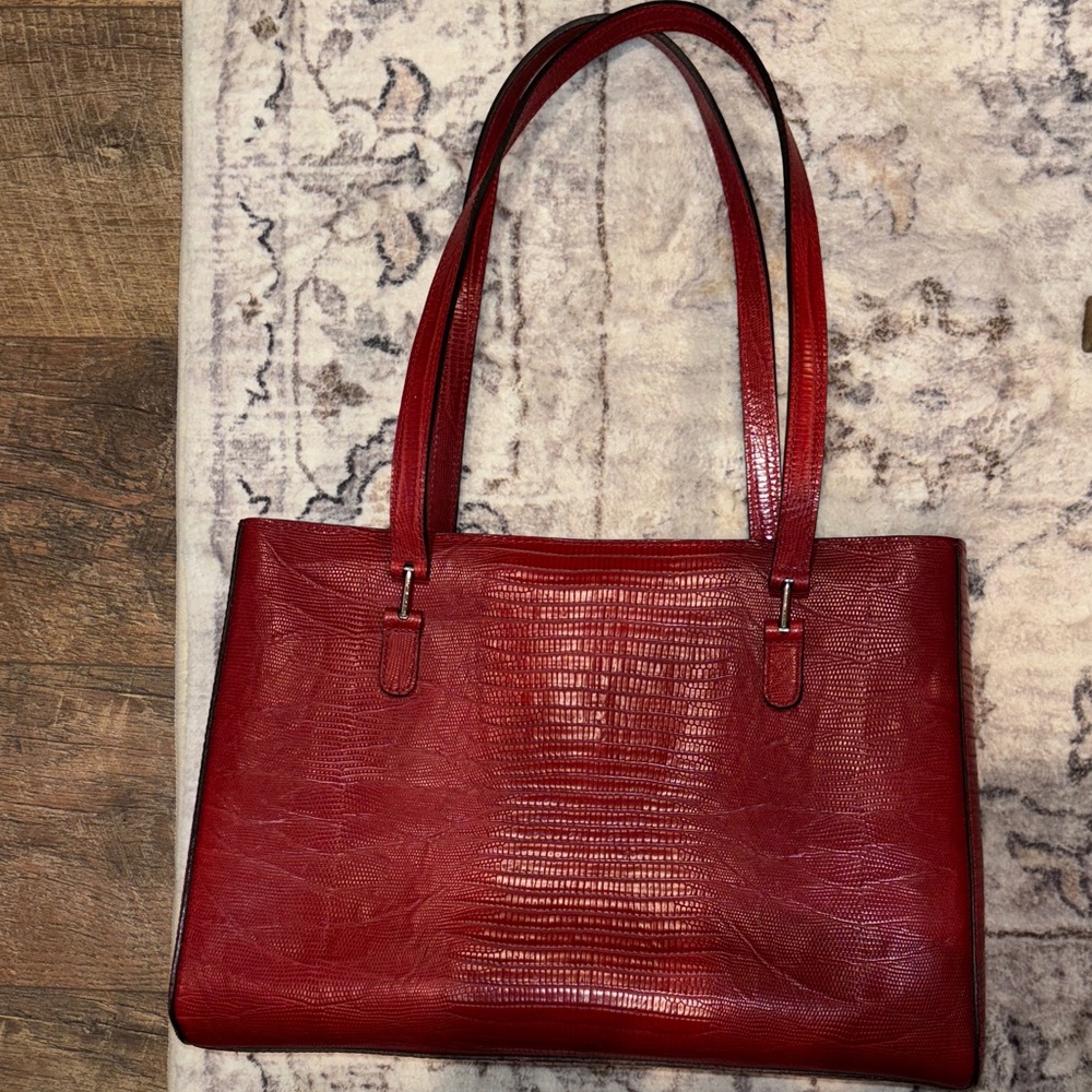 Elegant Red Leather Tote Bag